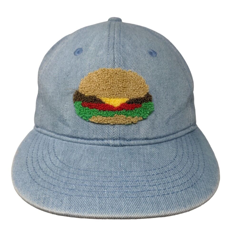 Cheeseburger Slideback Hat Blue One Size Adjustable Crochet Logo Vented Holes